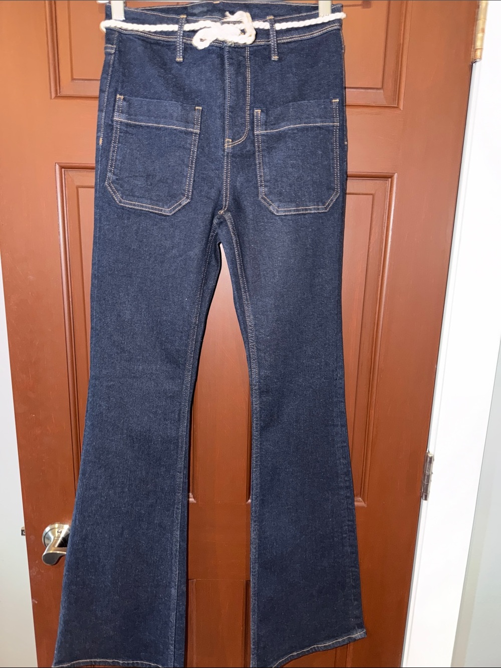 RIVER ISLAND Patricia Pant UK 12 US 8 Dark Wash Wide Leg Sailor Jeans